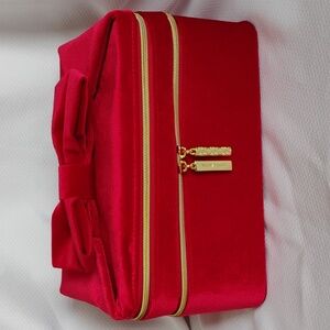 Estee Lauder Makeup Cosmetic Bag TRAIN CASE RED Velvet Bow Carry Double Storage